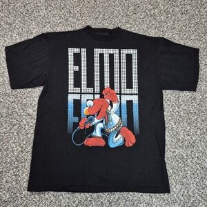 Vintage Elmo‎ Elvis Shirt Mens XL Black Sesame Street Jim Henson Big Graphic 90s